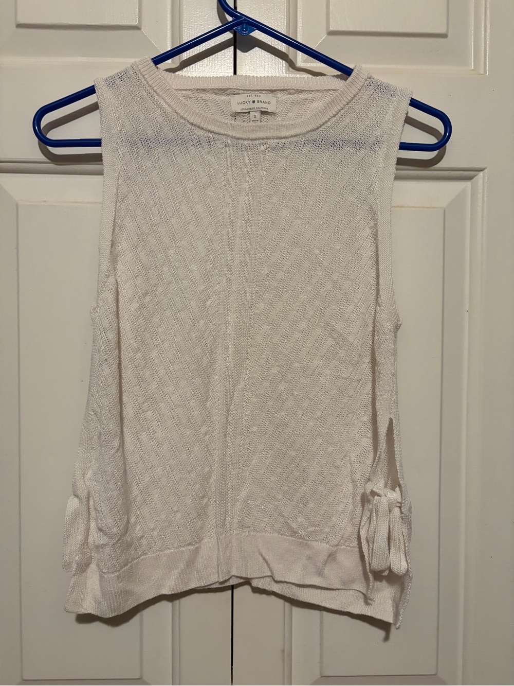 Lucky Brand Cream Knit Sleeveless Top with Side Ties